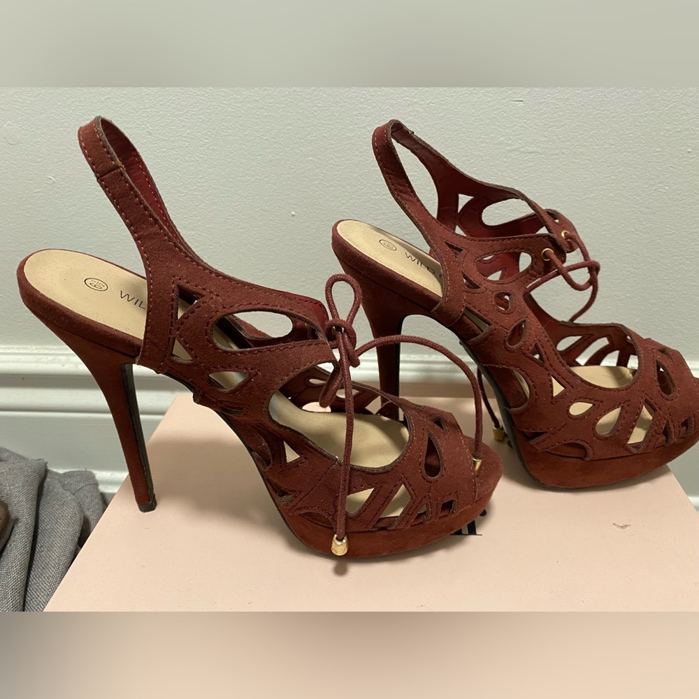 Burgandy Wild Diva strapped heels
